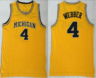 Men's Michigan Wolverines #4 Chirs Webber Yellow College Basketball Swingman Stitched NCAA Jersey