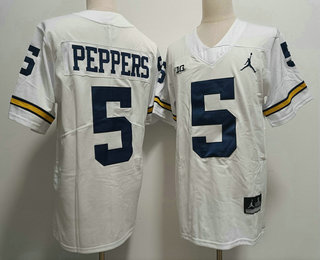 Men's Michigan Wolverines #5 Jabrill Peppers White Jordan 2022 Vapor Untouchable Stitched Jersey