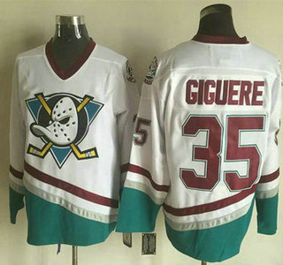 Men's Mighty Ducks of Anaheim #35 Jean-Sebastien Giguere 1995-96 White CCM Vintage Throwback Jersey
