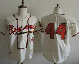 Men's Milwaukee Braves #44 Hank Aaron Mitchell & Ness Authentic Zipper 1957 Cream Jersey