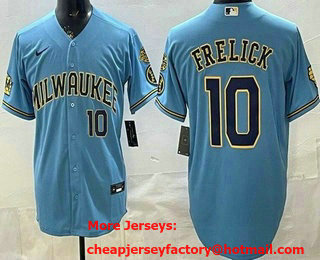 Men's Milwaukee Brewers #10 Sal Frelick Powder Blue Limited Jersey
