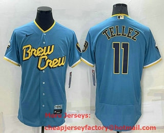 Men's Milwaukee Brewers #11 Rowdy Tellez Blue 2022 City Connect Flex Base Stitched Jersey
