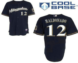Men's Milwaukee Brewers #12 Martin Maldonado Navy Blue Milwaukee Stitched Baseball Jersey