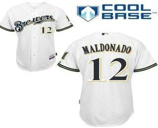 Men's Milwaukee Brewers #12 Martin Maldonado White Home Stitched Baseball Jersey