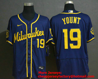 Men's Milwaukee Brewers #19 Robin Yount Navy Blue Stitched MLB Flex Base Nike Jersey