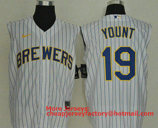 Men's Milwaukee Brewers #19 Robin Yount White 2020 Cool and Refreshing Sleeveless Fan Stitched MLB Nike Jersey