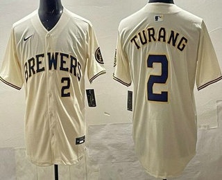 Men's Milwaukee Brewers #2 Brice Turang Cream Limited Jersey