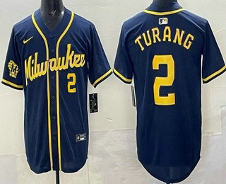 Men's Milwaukee Brewers #2 Brice Turang Navy Limited Jersey