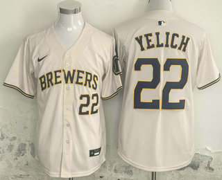 Men's Milwaukee Brewers #22 Christian Yelich Number Cream Limited Stitched Jersey