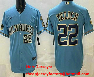 Men's Milwaukee Brewers #22 Christian Yelich Powder Blue Limited Jersey