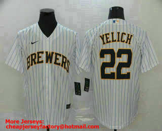 Men's Milwaukee Brewers #22 Christian Yelich White Stitched MLB Cool Base Nike Jersey