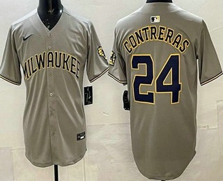 Men's Milwaukee Brewers #24 William Contreras Gray Limited Jersey