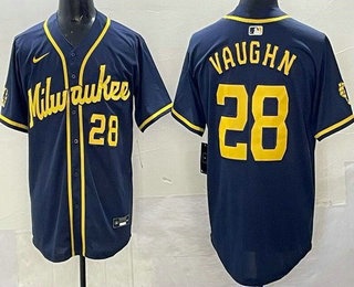 Men's Milwaukee Brewers #28 Andrew Vaughn Navy Limited Jersey