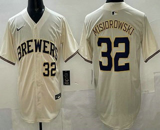 Men's Milwaukee Brewers #32 Jacob Misiorowski Cream Limited Jersey