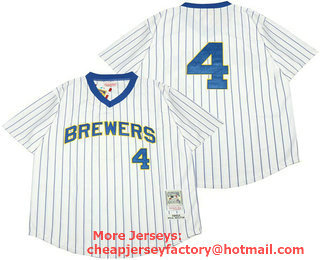 Men's Milwaukee Brewers #4 Paul Molitor 1982 White Mitchell & Ness Throwback Jersey