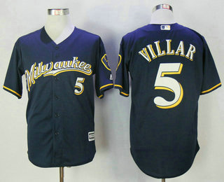 Men's Milwaukee Brewers #5 Jonathan Villar Navy Blue with Milwaukee Stitched MLB Cool Base Jersey