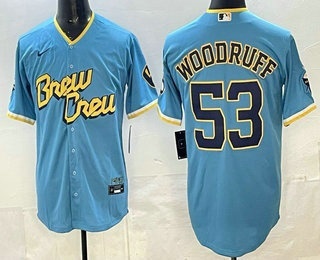 Men's Milwaukee Brewers #53 Brandon Woodruff Powder Blue City Cool Base Jersey