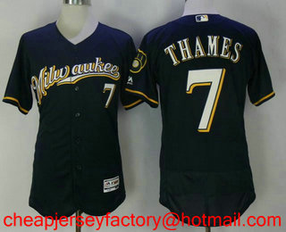 Men's Milwaukee Brewers #7 Eric Thames Navy Blue Milwaukee Stitched MLB Flex Base Jersey