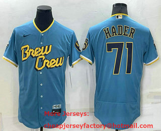 Men's Milwaukee Brewers #71 Josh Hader Blue 2022 City Connect Flex Base Stitched Jersey