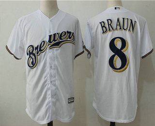 Men's Milwaukee Brewers #8 Ryan Braun All White Stitched MLB Cool Base Jersey