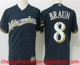 Men's Milwaukee Brewers #8 Ryan Braun Navy Blue Milwaukee Stitched MLB Cool Base Jersey