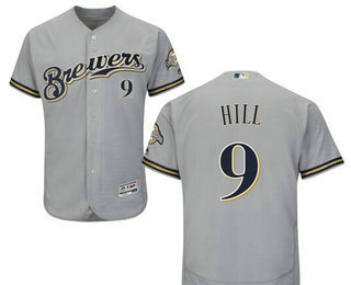 Men's Milwaukee Brewers #9 Aaron Hill Gray Road Stitched Baseball Jersey