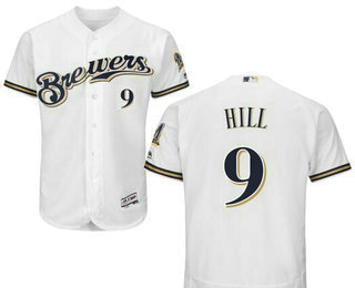 Men's Milwaukee Brewers #9 Aaron Hill White Home Stitched Baseball Jersey