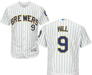 Men's Milwaukee Brewers #9 Aaron Hill White Pinstirpe Stitched Baseball Jersey
