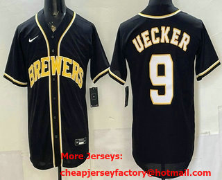 Men's Milwaukee Brewers #9 Bob Uecker 2026 Black Fashion Cool Base Jersey