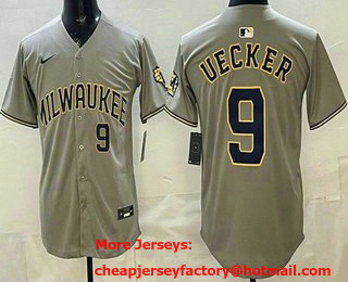Men's Milwaukee Brewers #9 Bob Uecker Gray Limited Jersey