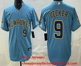 Men's Milwaukee Brewers #9 Bob Uecker Powder Blue Limited Jersey