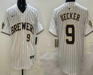 Men's Milwaukee Brewers #9 Bob Uecker White Limited Jersey