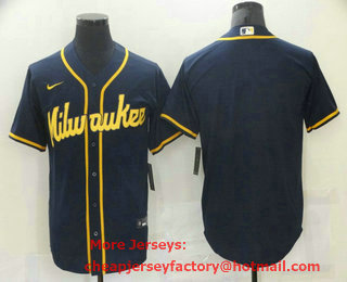 Men's Milwaukee Brewers Blank Navy Blue Stitched MLB Cool Base Nike Jersey