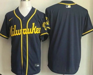 Men's Milwaukee Brewers Blank Navy Limited Jersey