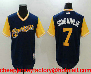 Men's Milwaukee Brewers Eric Thames #7 Sang Namja Navy 2017 Little League World Series Players Weekend Stitched Nickname Jersey