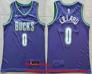 Men's Milwaukee Bucks #0 Damian Lillard Purple Classic Icon Swingman Jersey