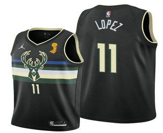 Men's Milwaukee Bucks #11 Brook Lopez 2021 Black Finals Champions Stitched Basketball Jersey