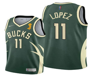Men's Milwaukee Bucks #11 Brook Lopez 2021 Green Finals Champions Stitched Basketball Jersey