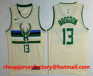 Men's Milwaukee Bucks #13 Malcolm Brogdon Cream 2017-18 Nike City Edition Swingman Jersey