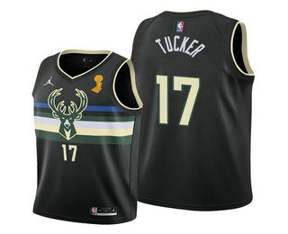 Men's Milwaukee Bucks #17 PJ Tucker 2021 Black Finals Champions Stitched Basketball Jersey