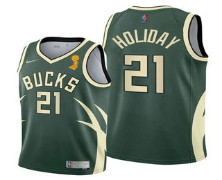 Men's Milwaukee Bucks #21 Jrue Holiday 2021 Green Finals Champions Stitched Basketball Jersey