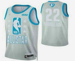 Men's Milwaukee Bucks #22 Khris Middleton Gray Diamond 75th 2022 All Star Heat Press Jersey