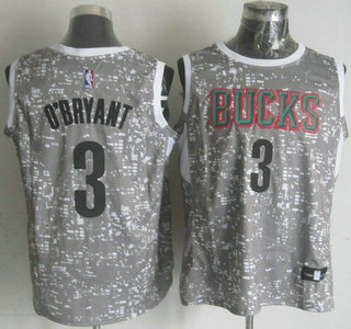 Men's Milwaukee Bucks #3 Johnny O’Bryant 2015 Gray City Lights Swingman Jersey
