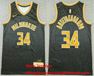 Men's Milwaukee Bucks #34 Giannis Antetokounmpo Black Gold 2024 Select Series Stitched Jersey