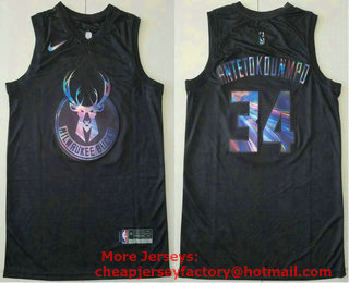 Men's Milwaukee Bucks #34 Giannis Antetokounmpo Black Iridescent 2021 Nike Swingman Stitched Jersey