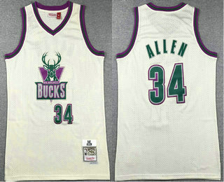 Men's Milwaukee Bucks #34 Giannis Antetokounmpo Cream Team Logo Throwback Swingman Jersey