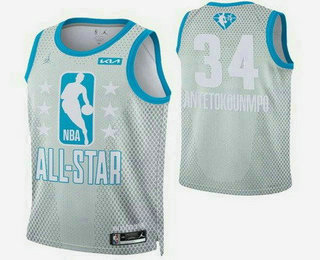 Men's Milwaukee Bucks #34 Giannis Antetokounmpo Gray Diamond 75th 2022 All Star Heat Press Jersey