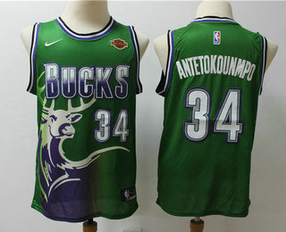 Men's Milwaukee Bucks #34 Giannis Antetokounmpo Green 2017-2018 Nike Swingman Harley Davidson Stitched Throwback Jersey