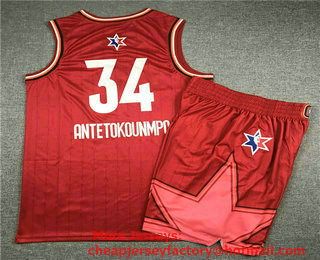 Men's Milwaukee Bucks #34 Giannis Antetokounmpo Red Jordan Brand 2020 All-Star Game Swingman Stitched NBA Jersey  With Shorts