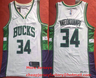 Men's Milwaukee Bucks #34 Giannis Antetokounmpo White Diamond 2022 City Edition Swingman Stitched Jersey